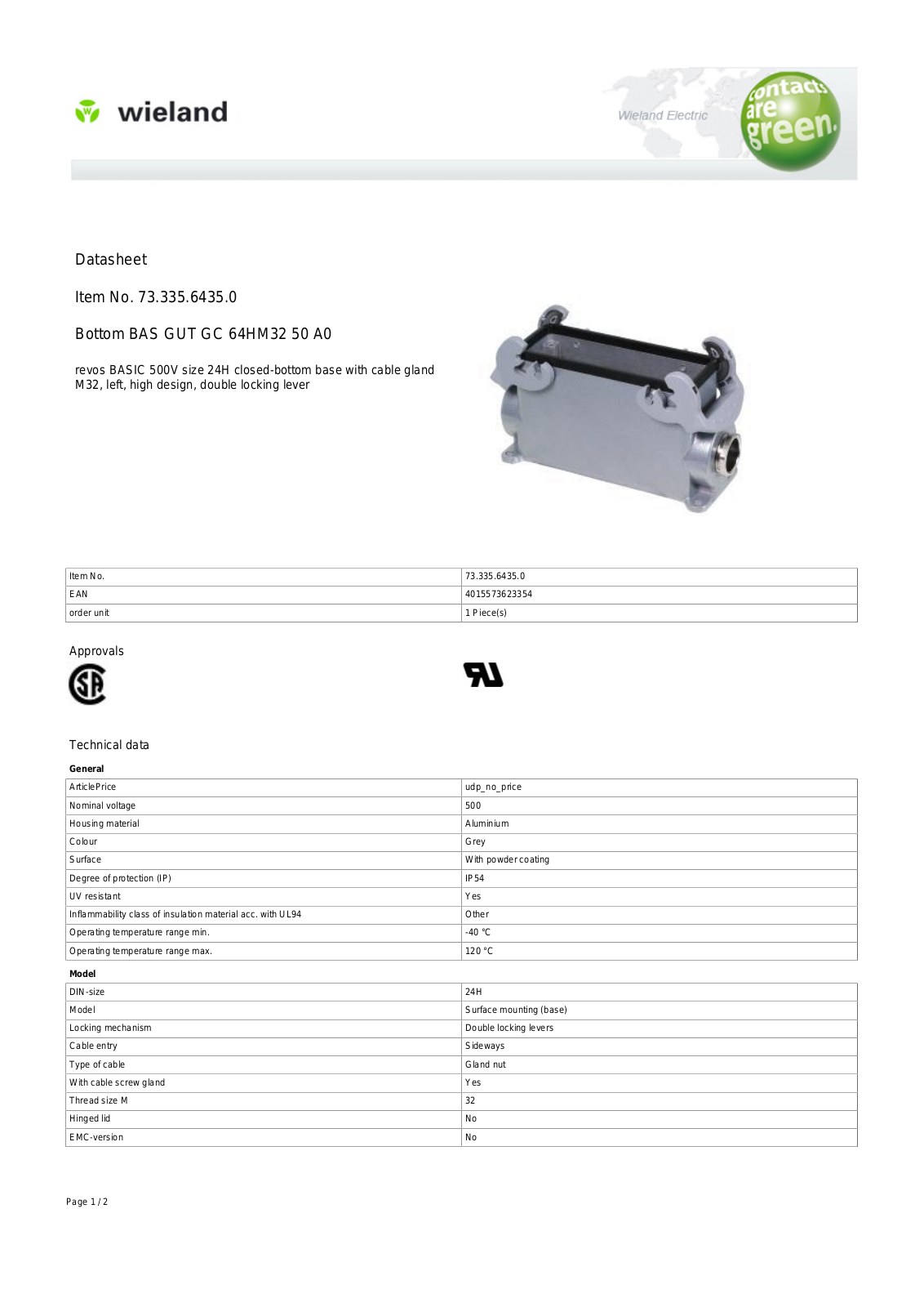 Wieland 73.335.6435.0 Data Sheet