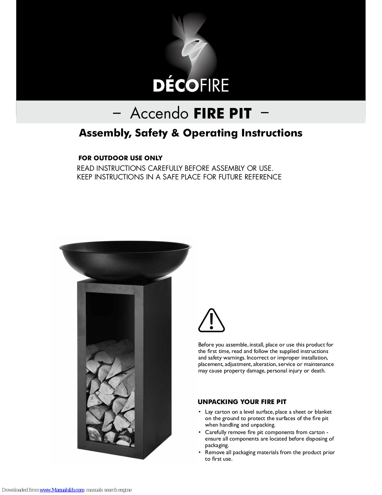 Decofire Accendo, Orbis, Huracan Assembly, Safety & Operating Instructions