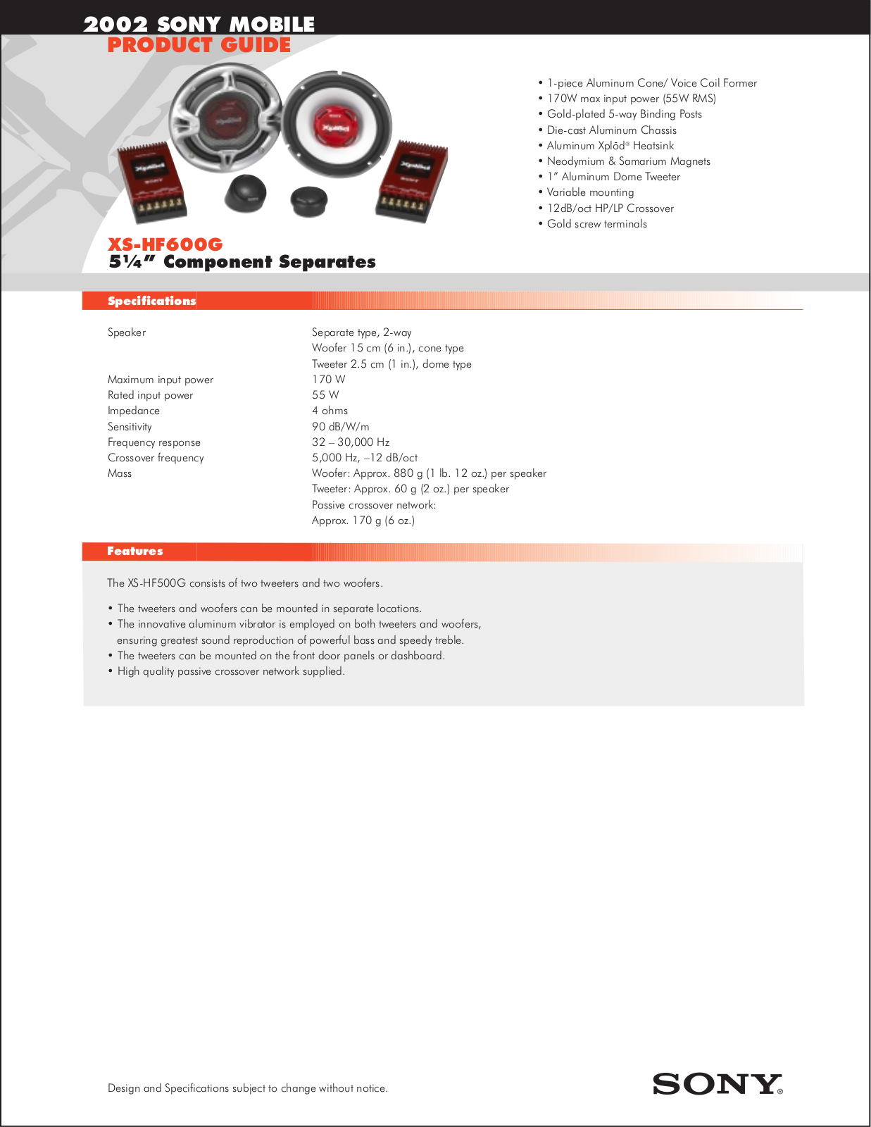 Sony XS-HF600G User Manual