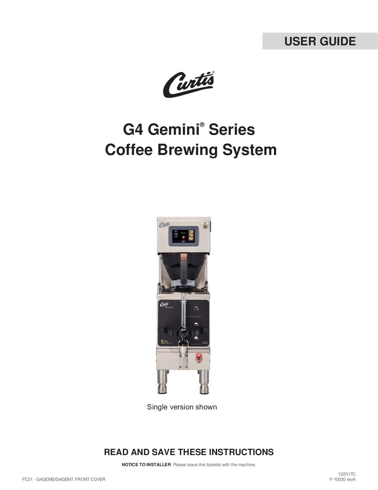 Wilbur Curtis G4GEMT10A1000 Service Manual