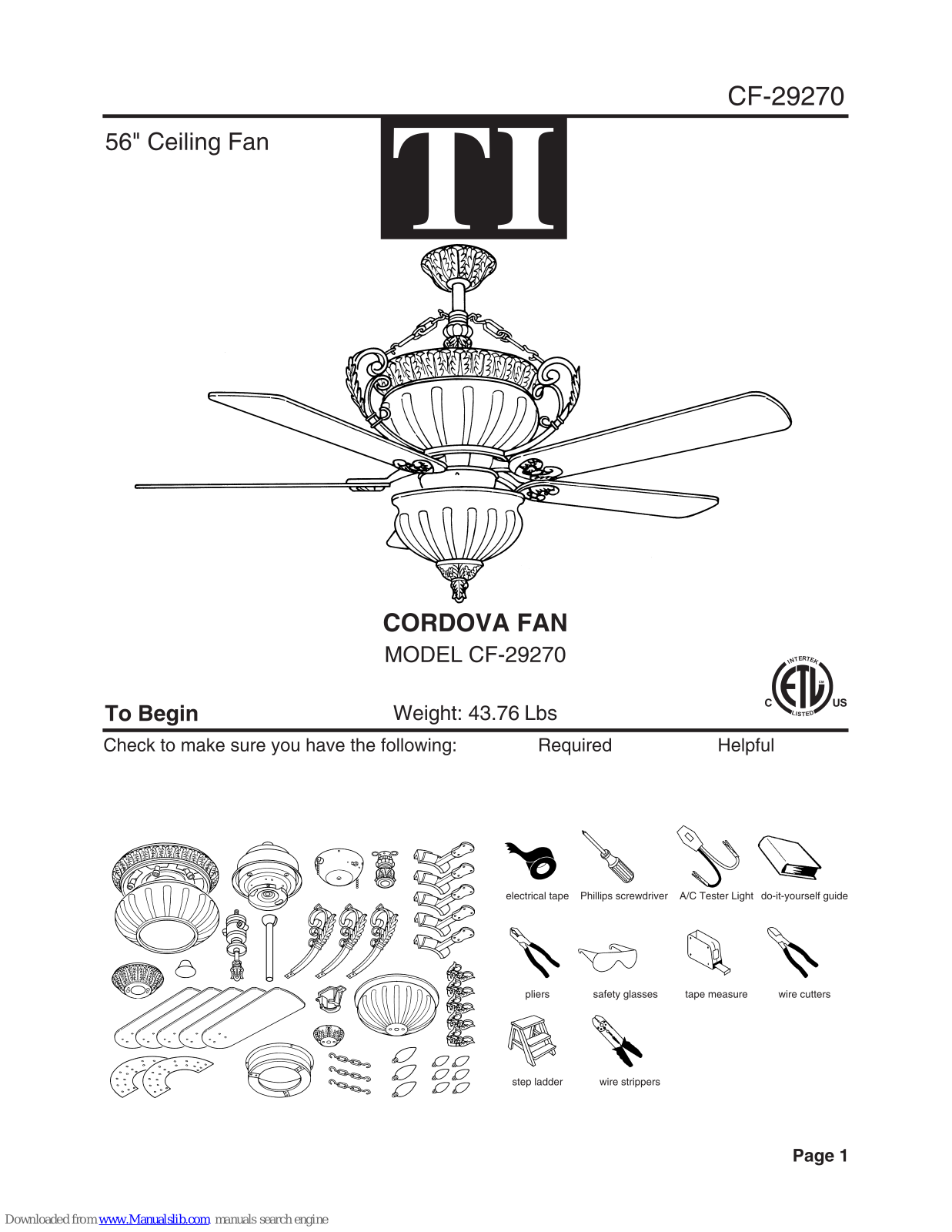 TI CF-29270, Cordova CF-29270 Installation Instructions Manual