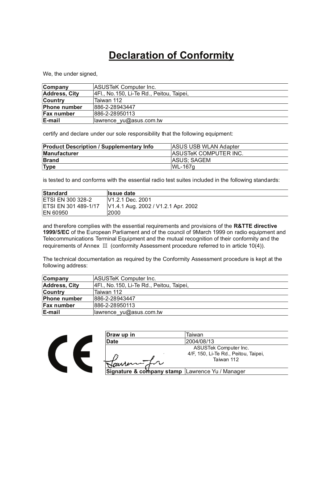 Asus WL-167G User Manual