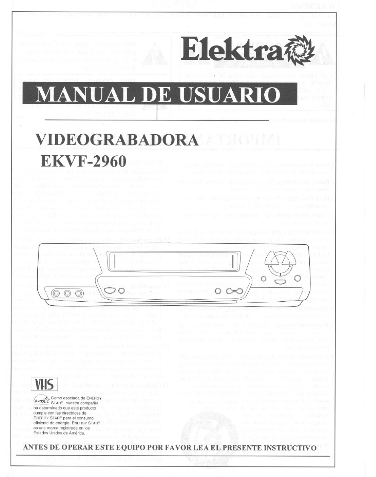 Funai EKVF2960 User Manual