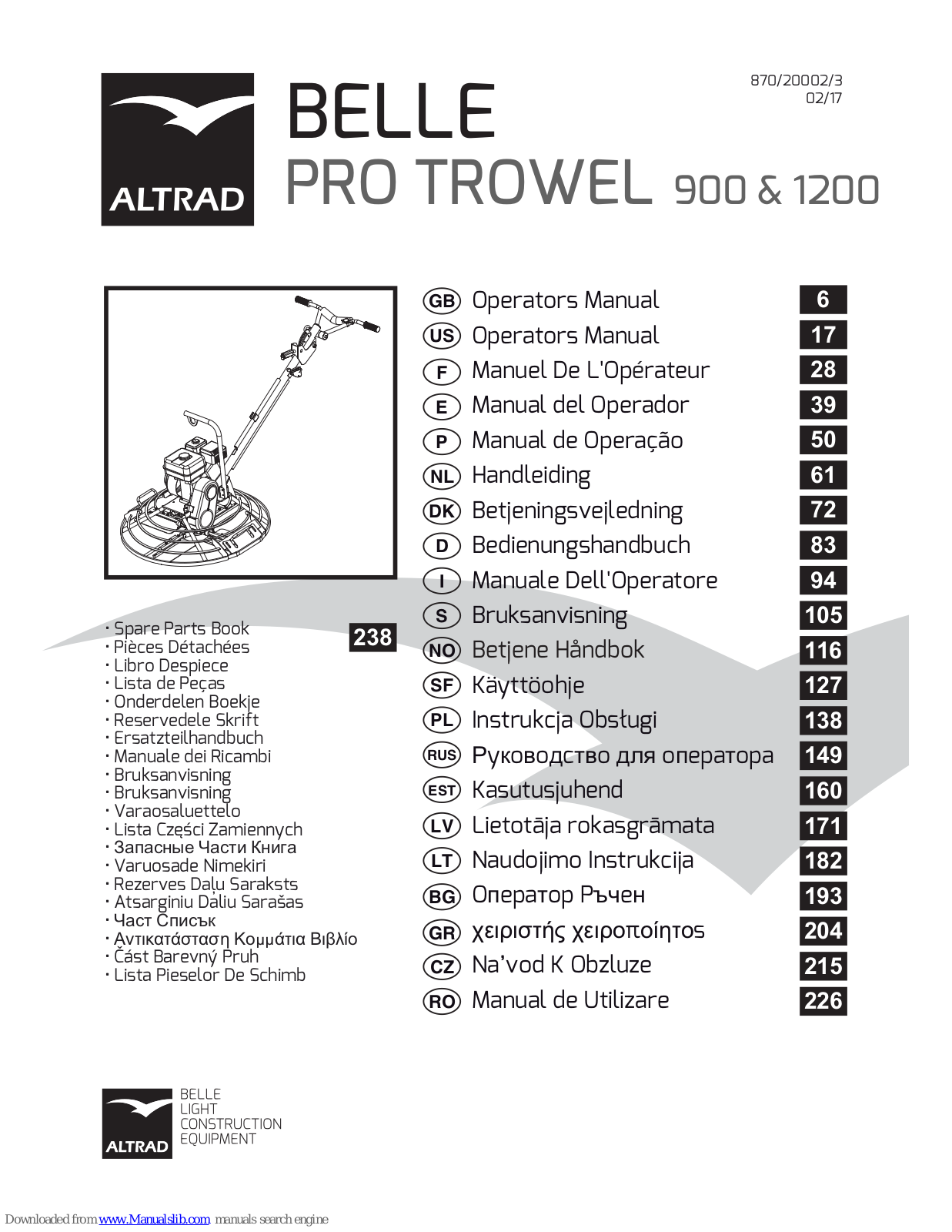 Belle PRO TROWEL 900, PRO TROWEL 1200 Operator's Manual - ManualMachine.com