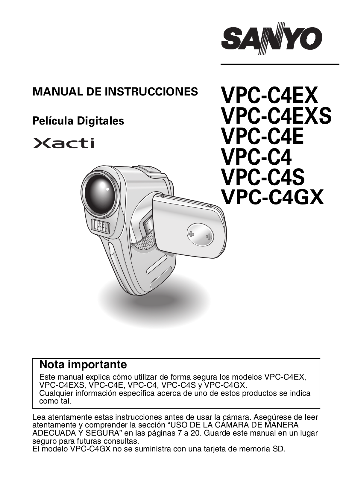 Sanyo VPCC4S, VPCC4EXS, VPCC4GX, VPCC4, VPCC4EX User Manual