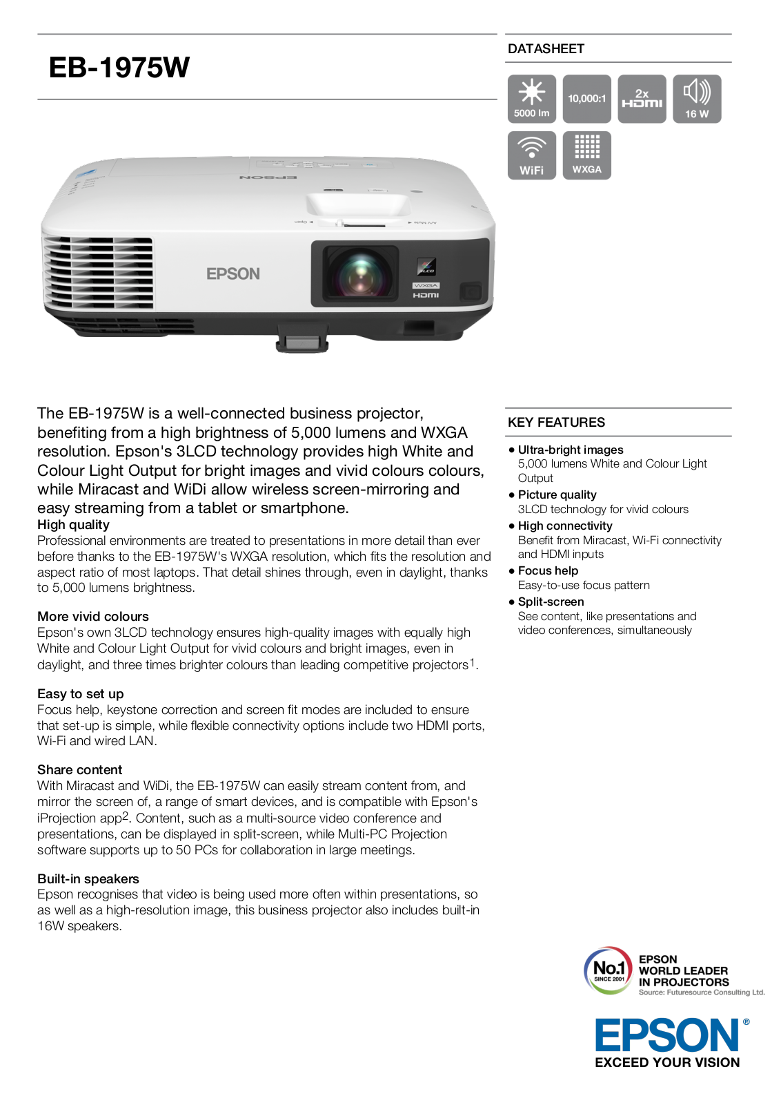 Epson EB-1975W Product Sheet