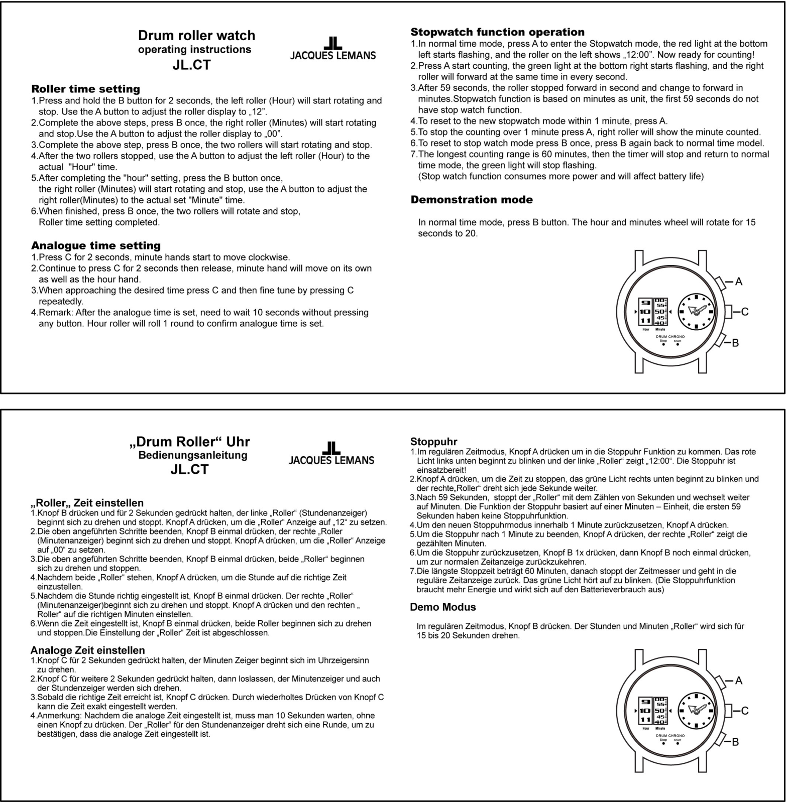 Jacques Lemans Lugano 1-2058A operation manual