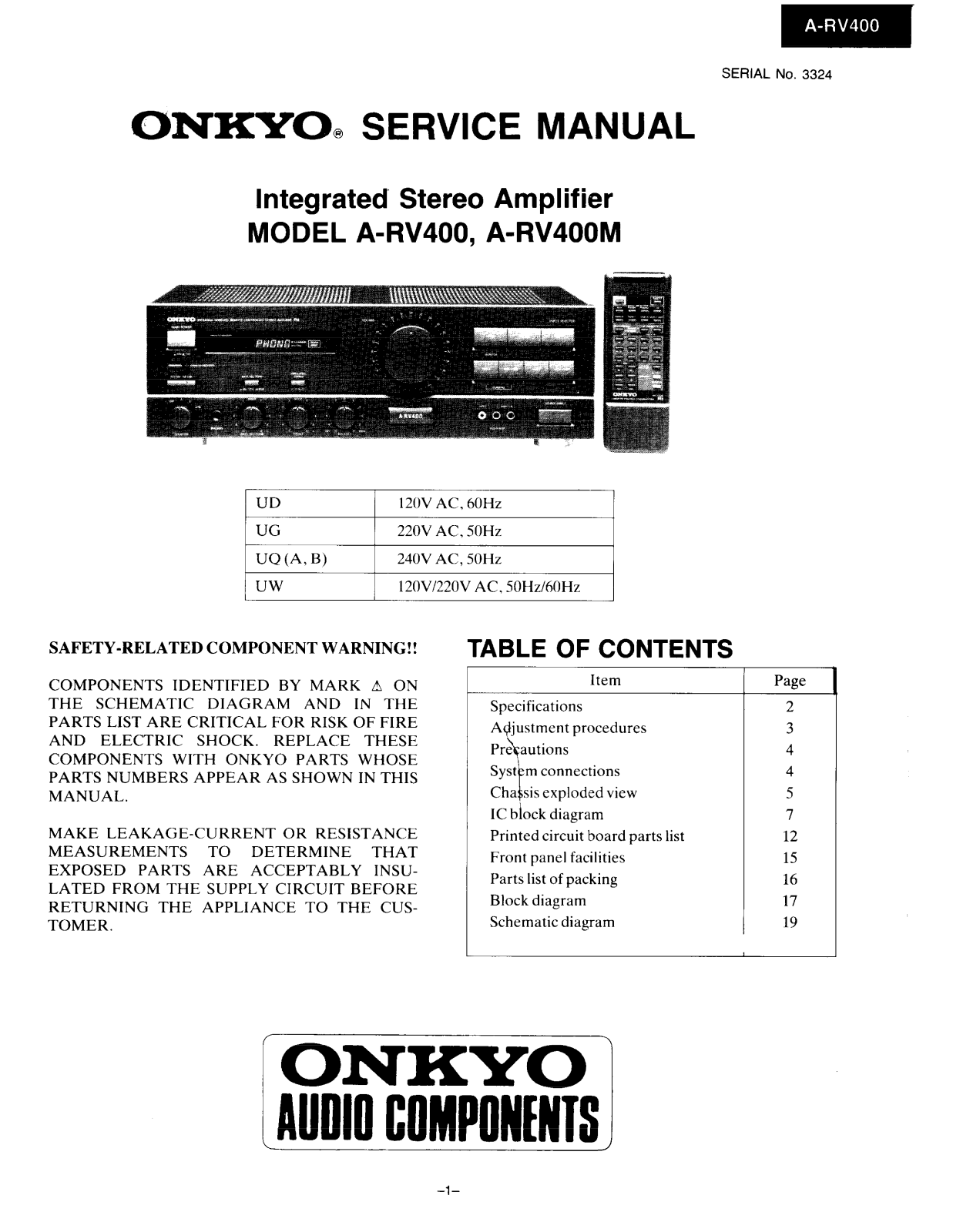 Onkyo ARV-400-M Service manual