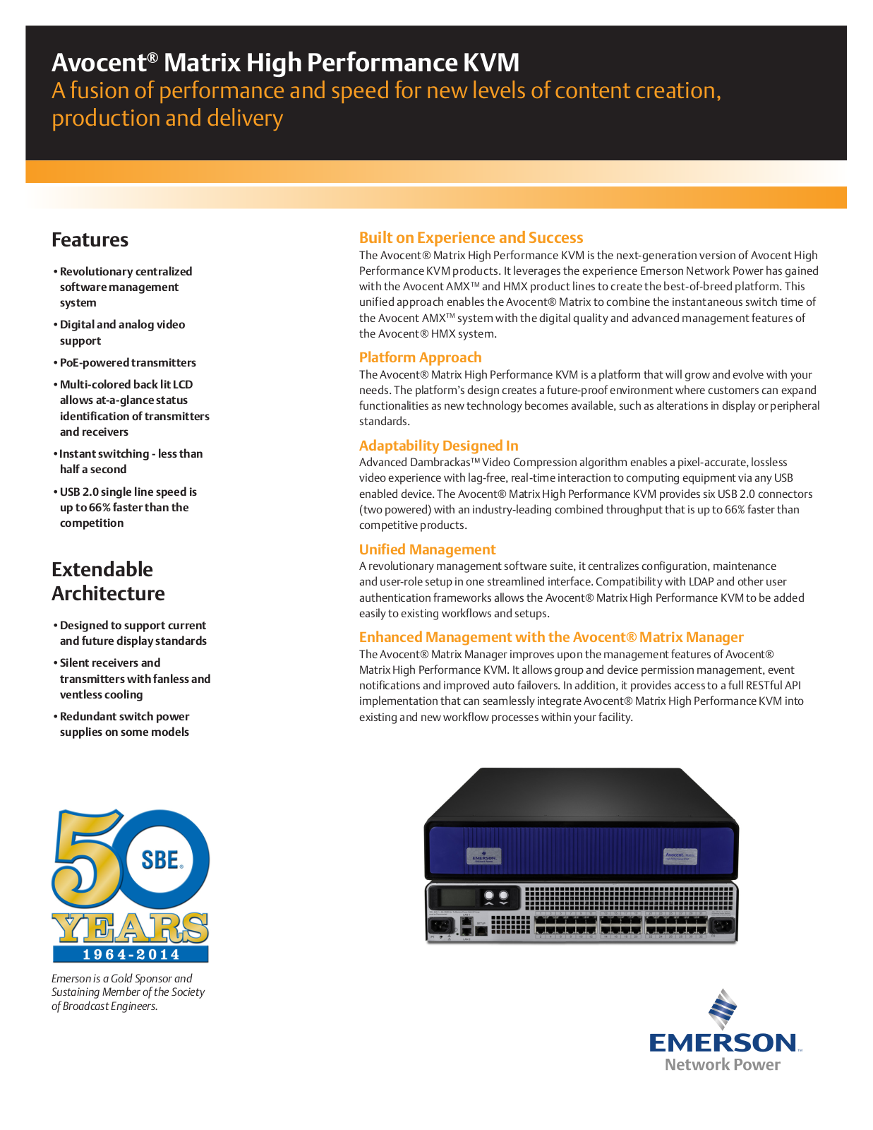 Emerson Avocent Matrix Digital High Performance KVM Brochures and Data Sheets