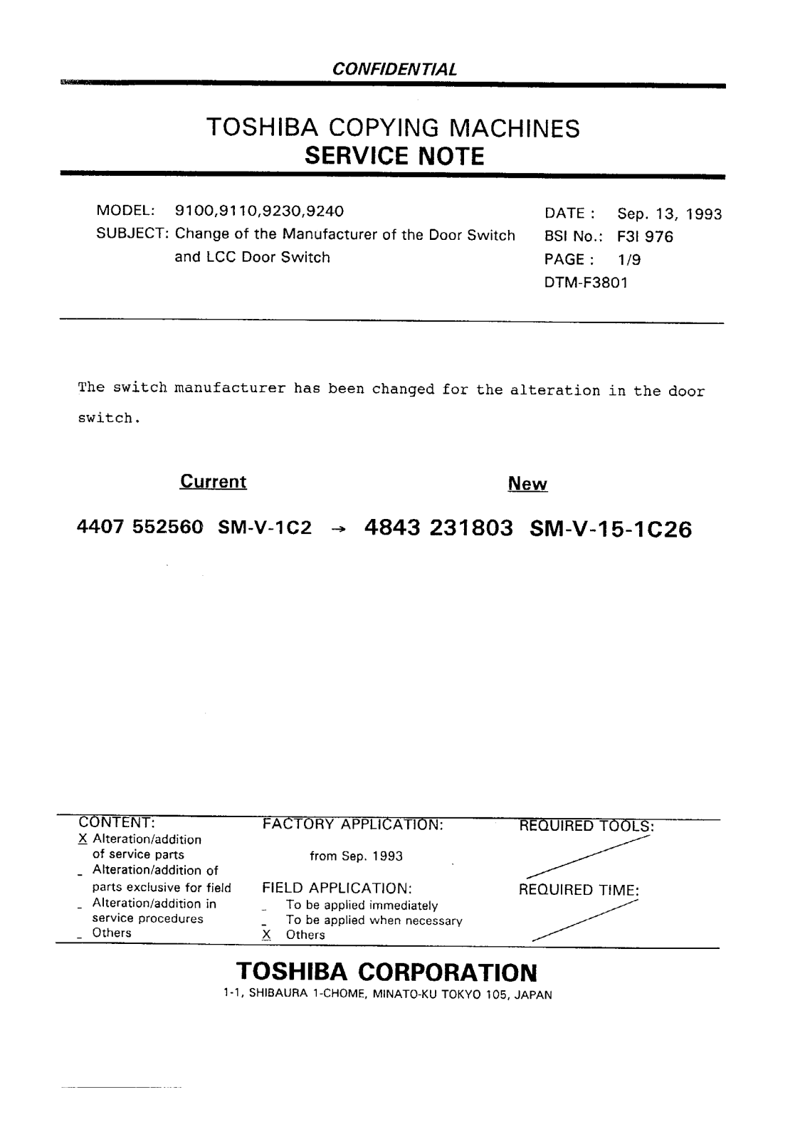 Toshiba f3i976 Service Note