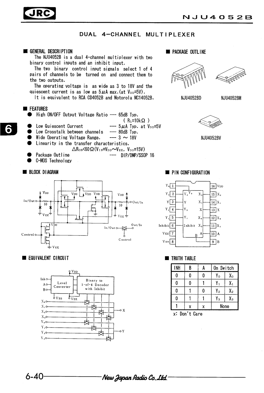 JRC NJU4052BV, NJU4052BM, NJU4052BD Datasheet