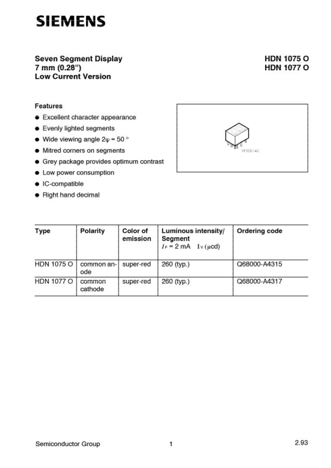 Siemens HDN1077O, HDN1075O Datasheet