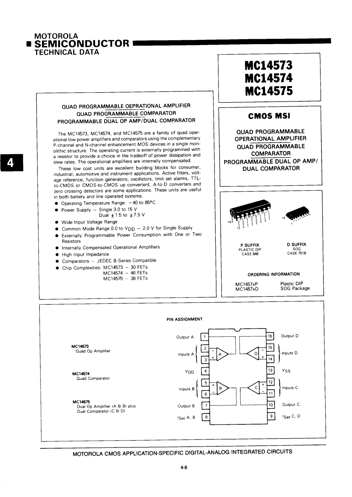 Motorola MC14575P, MC14573P, MC14574D, MC14574P, MC14573D Datasheet