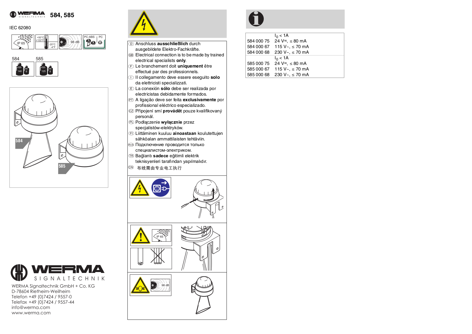 Werma Signaltechnik 584, 585 Instructions for use - ManualMachine.com