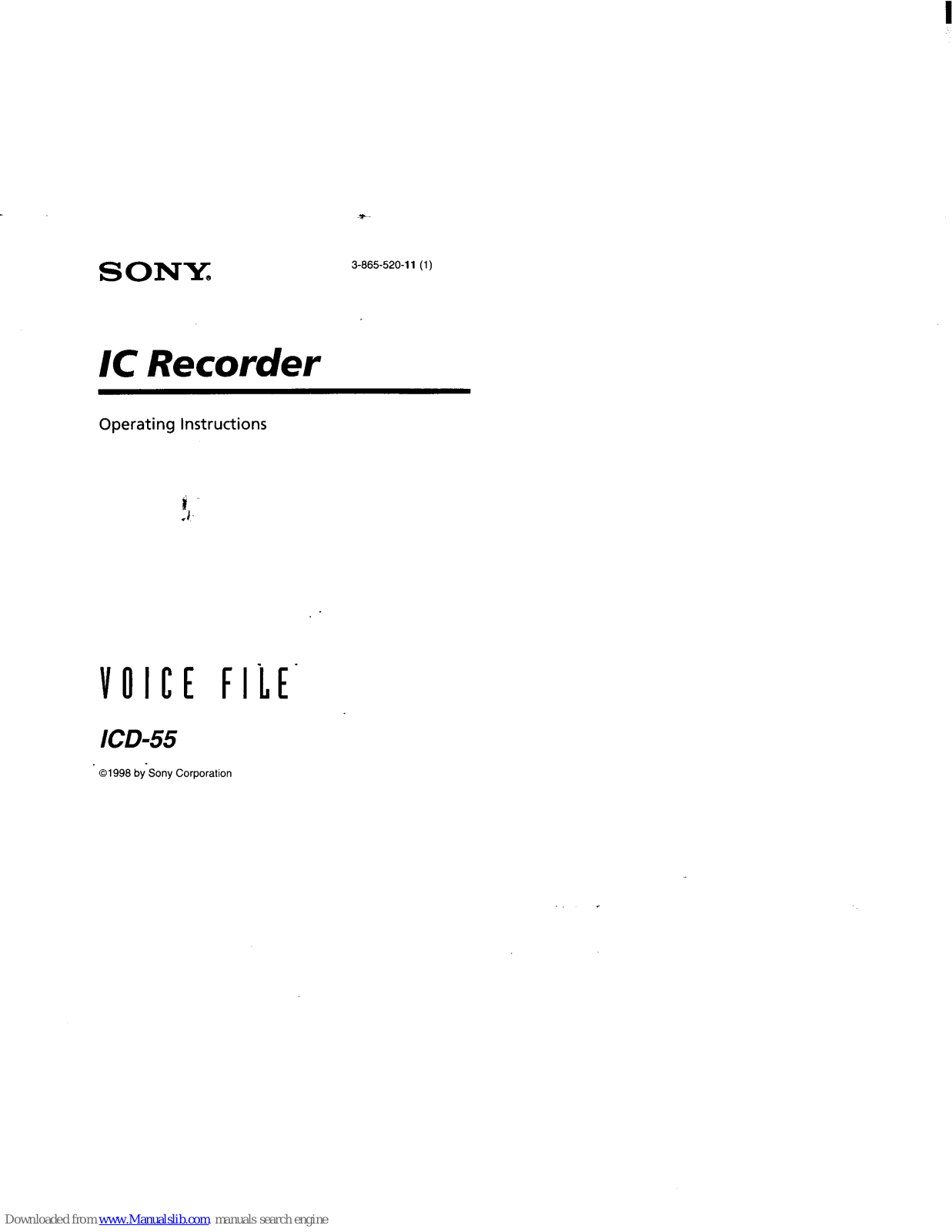 Sony Voice File ICD-55 Operating Instructions Manual