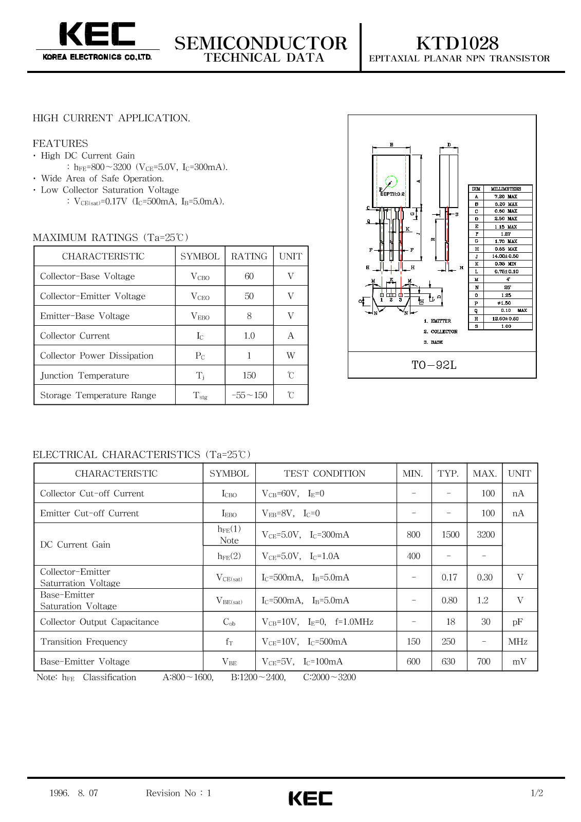 KEC KTD1028 Datasheet