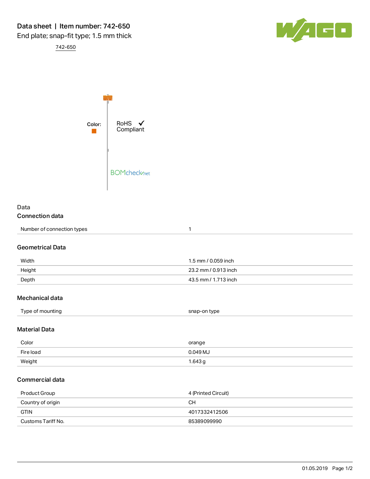 Wago 742-650 Data Sheet