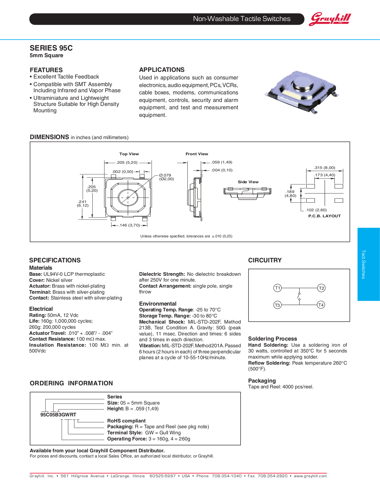 Grayhill Tactile Switches 95C05 User Manual