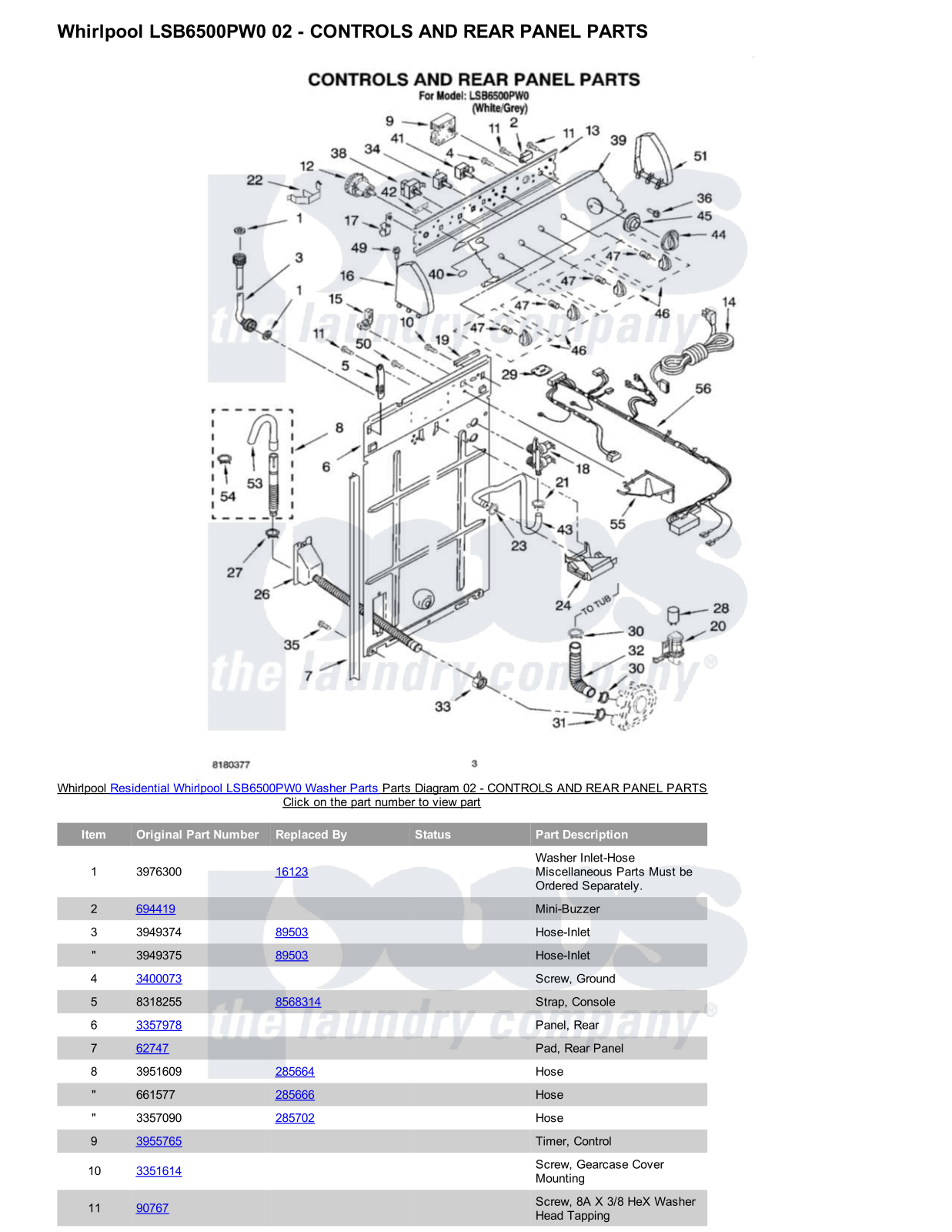 Whirlpool LSB6500PW0 Parts Diagram