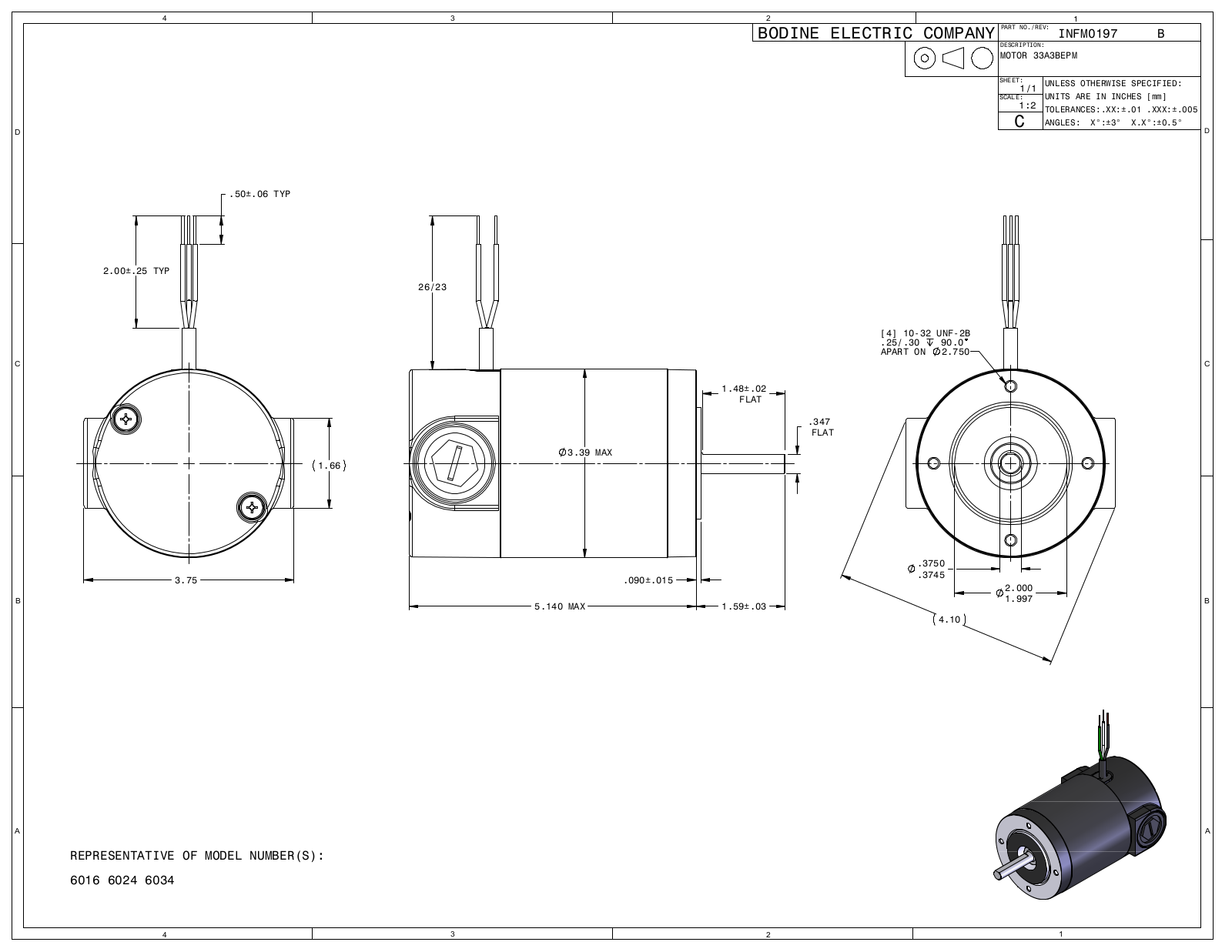 Bodine 6016, 6024, 6034 Reference Drawing