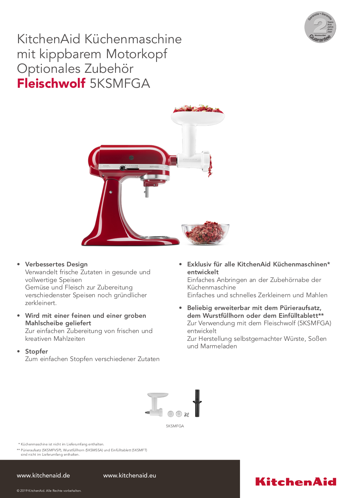 KitchenAid 5KSMFGA Technical data