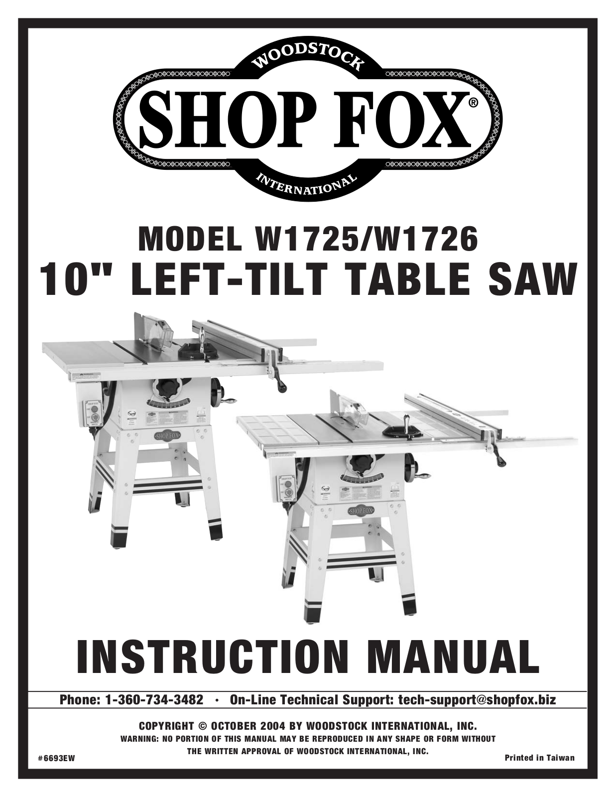 Woodstock W1725, W1726 User Manual