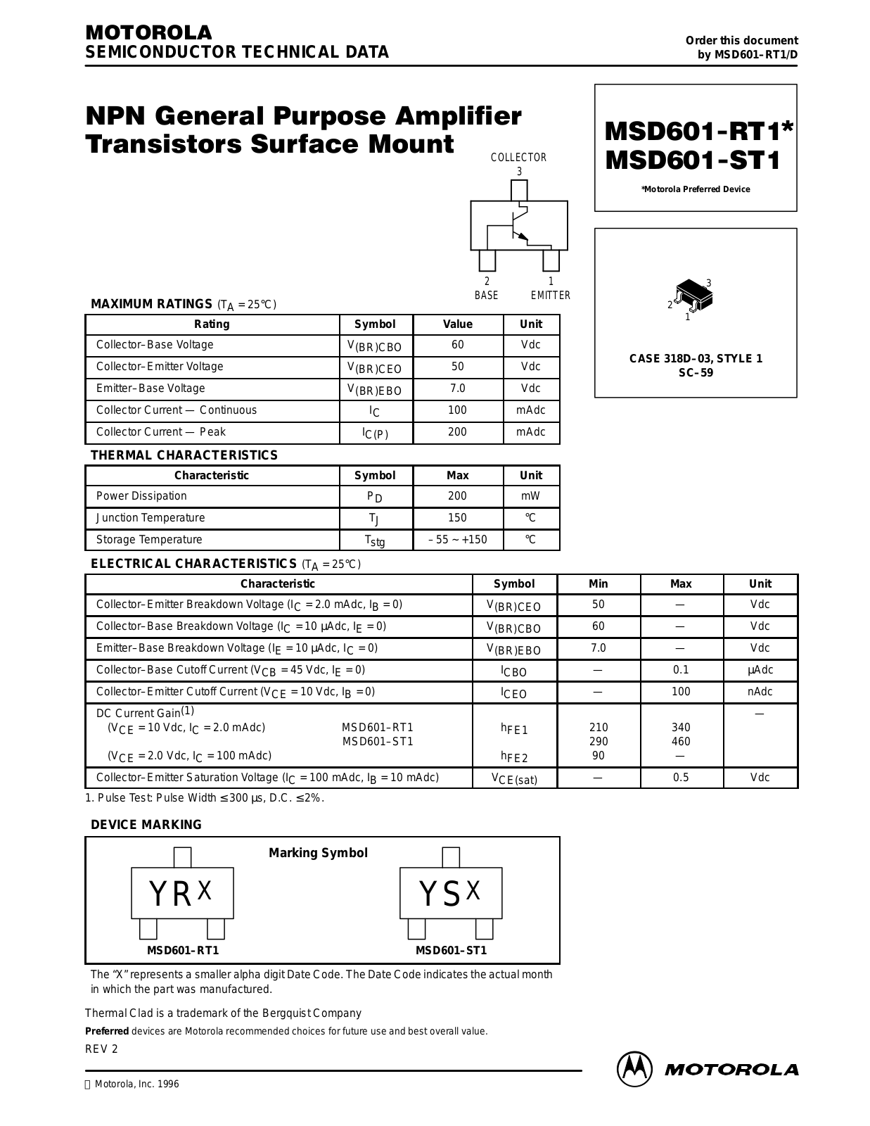 Motorola MSD601-RT1 Datasheet