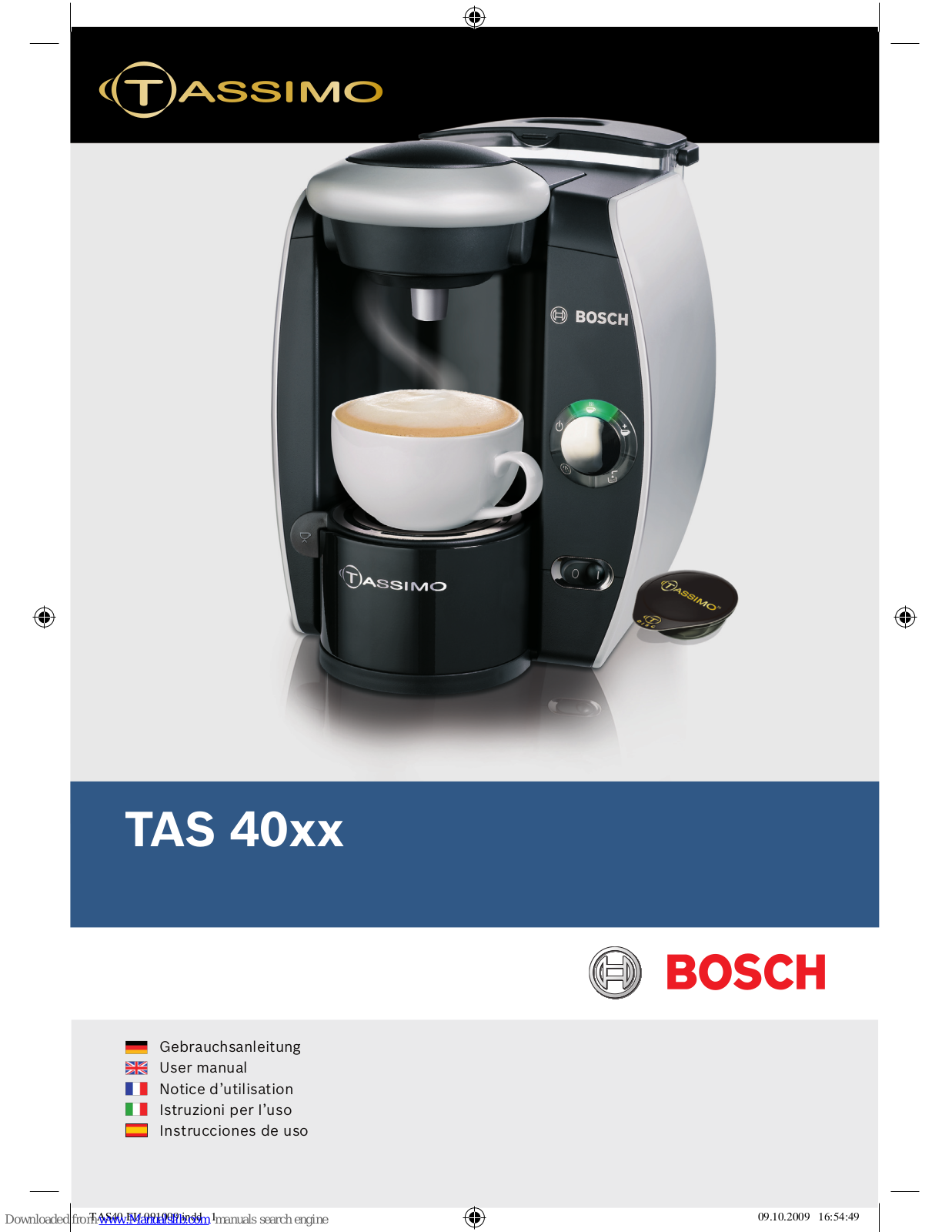 Bosch TAS4013GB, Tassimo TAS 40 User Manual