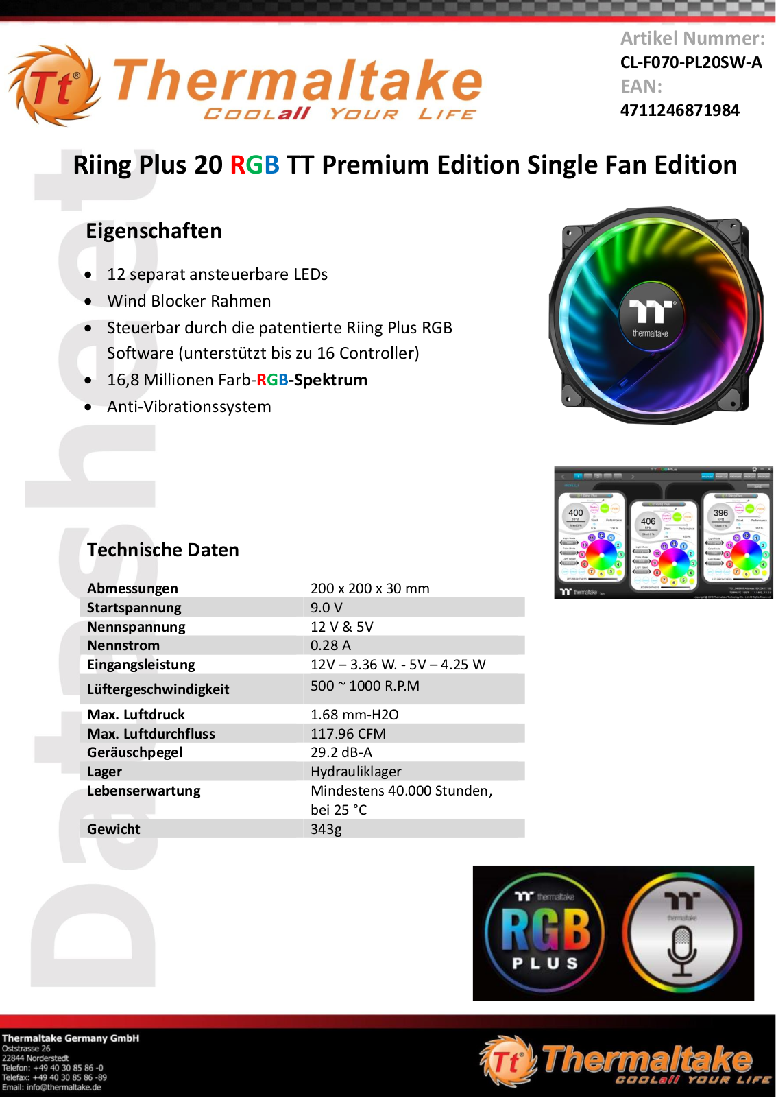 THERMALTAKE TT RIINGPLUS20 Datasheet - ManualMachine.com