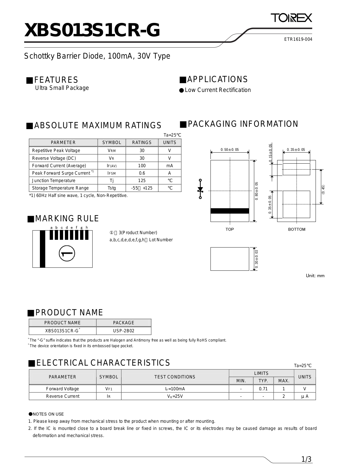 TOREX XBS013S1CR-G User Manual