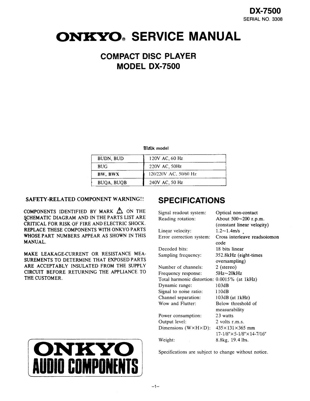 Onkyo DX-7500 Service manual