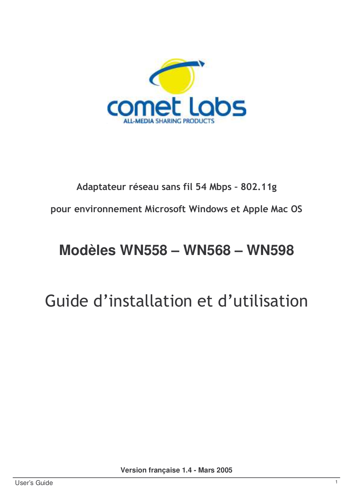 COMET LABS WN558, WN568, WN598 User Manual