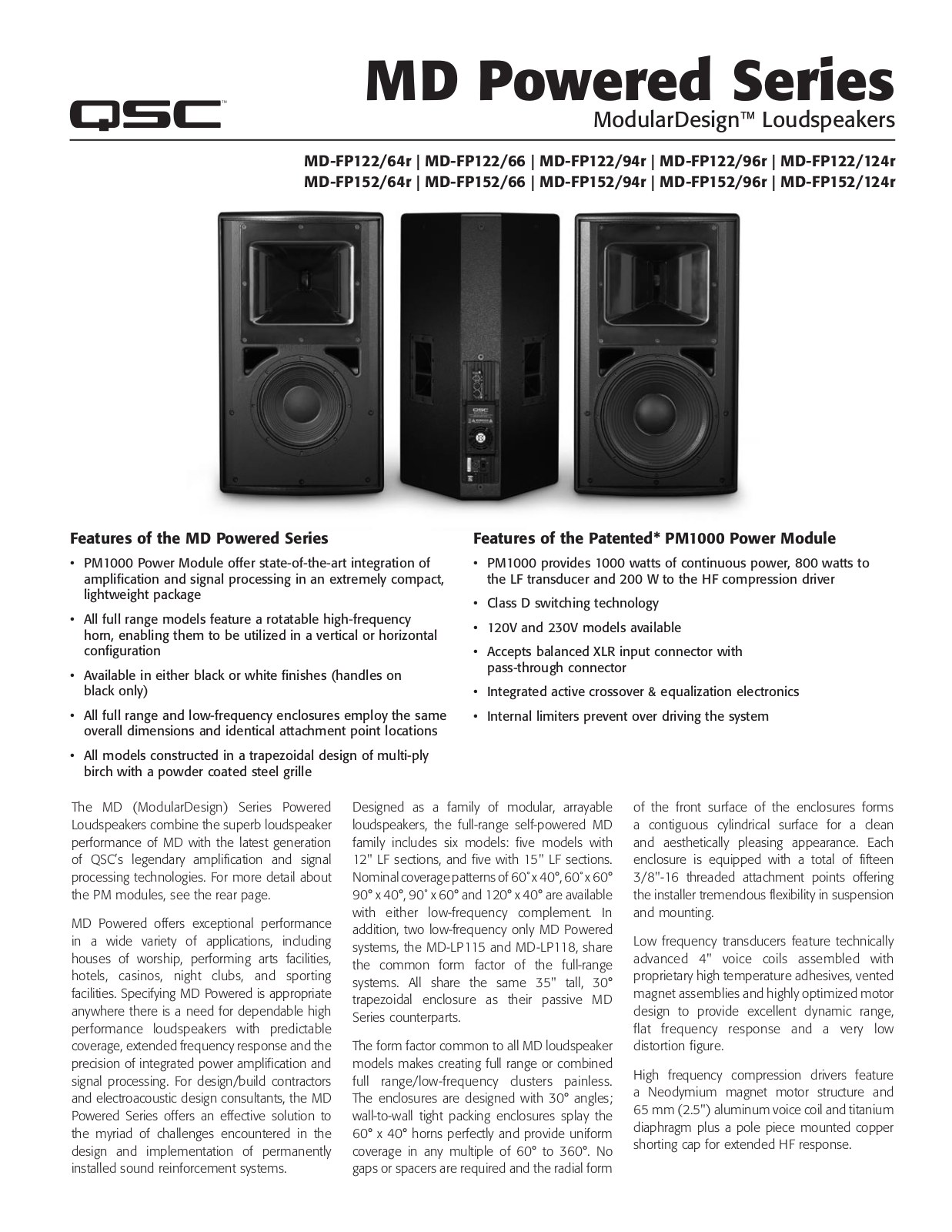 QSC Audio MD-FP122-96r, MD-FP152-96r, MD-FP152-66, MD-FP122-66 User Manual