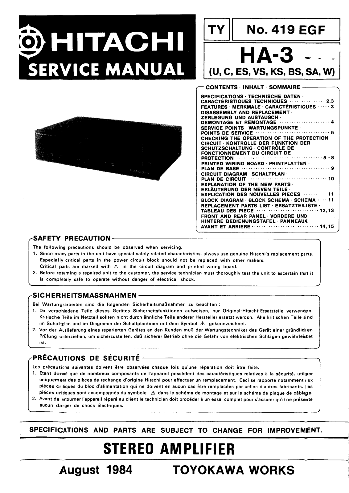 Hitachi HA-3 Service manual