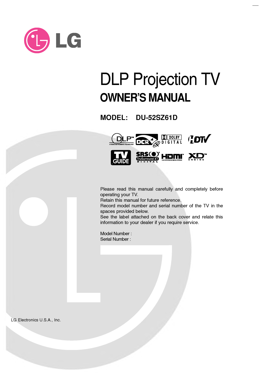 LG DU-52SZ61D User Manual