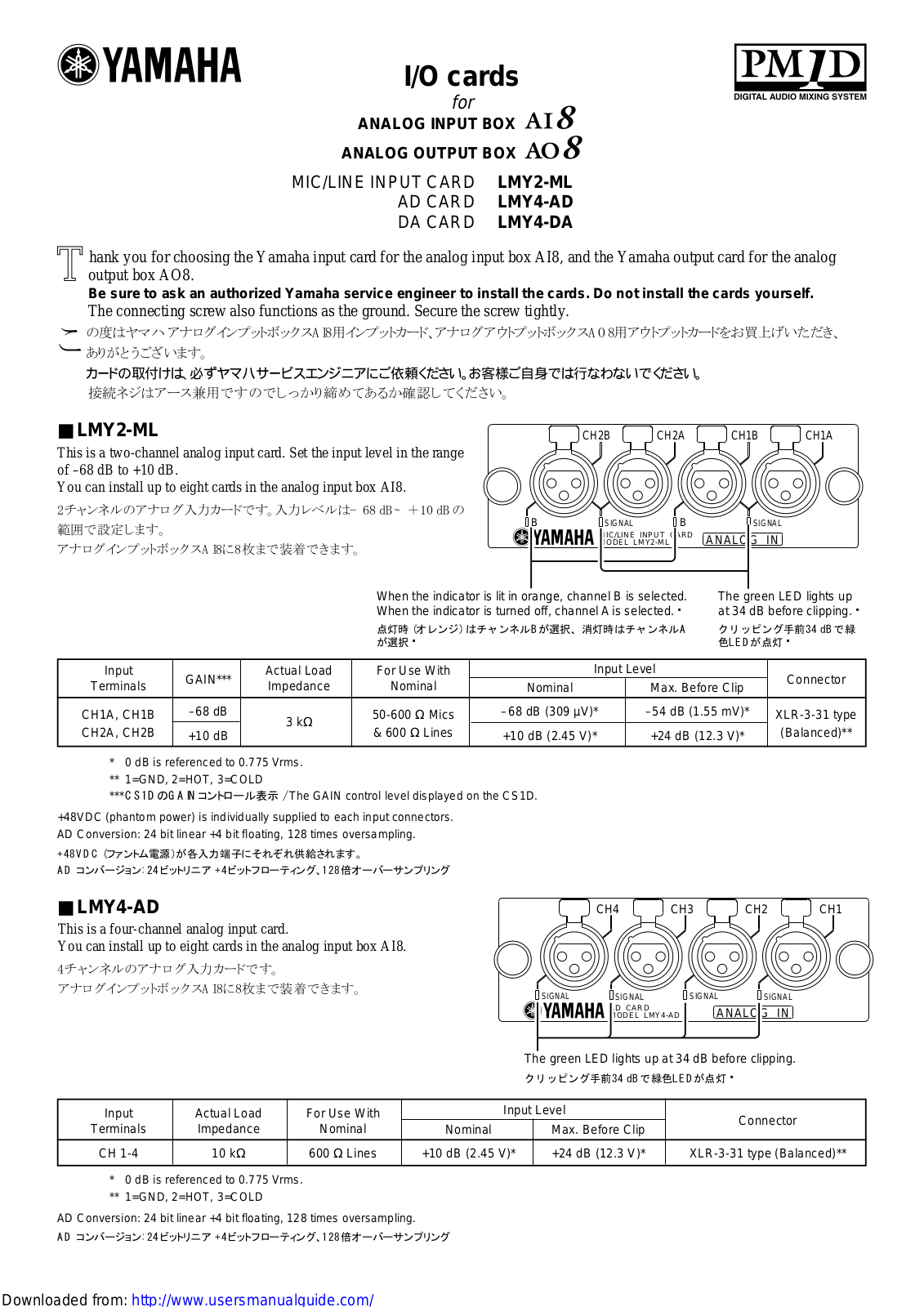 Yamaha Audio LMY2-ML, LMY4-AD, LMY4-DA User Manual