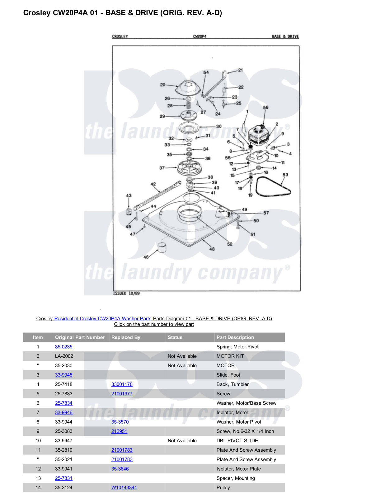 Crosley CW20P4A Parts Diagram