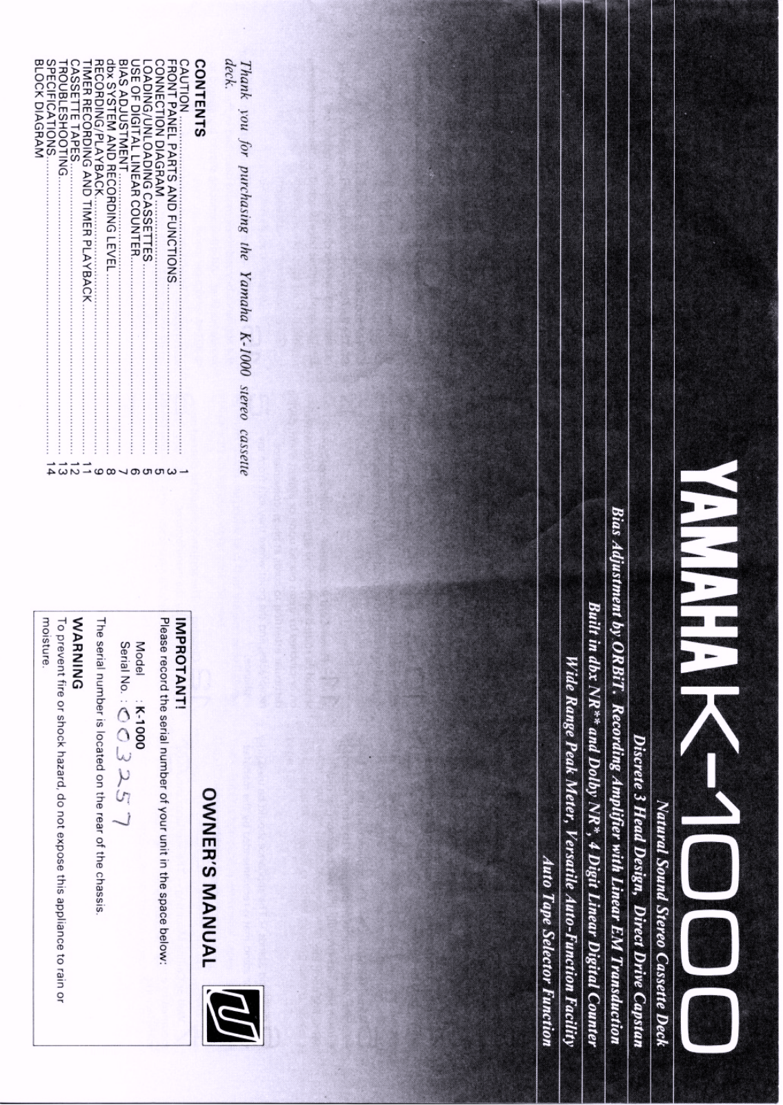 Yamaha K-1000 Owners Manual