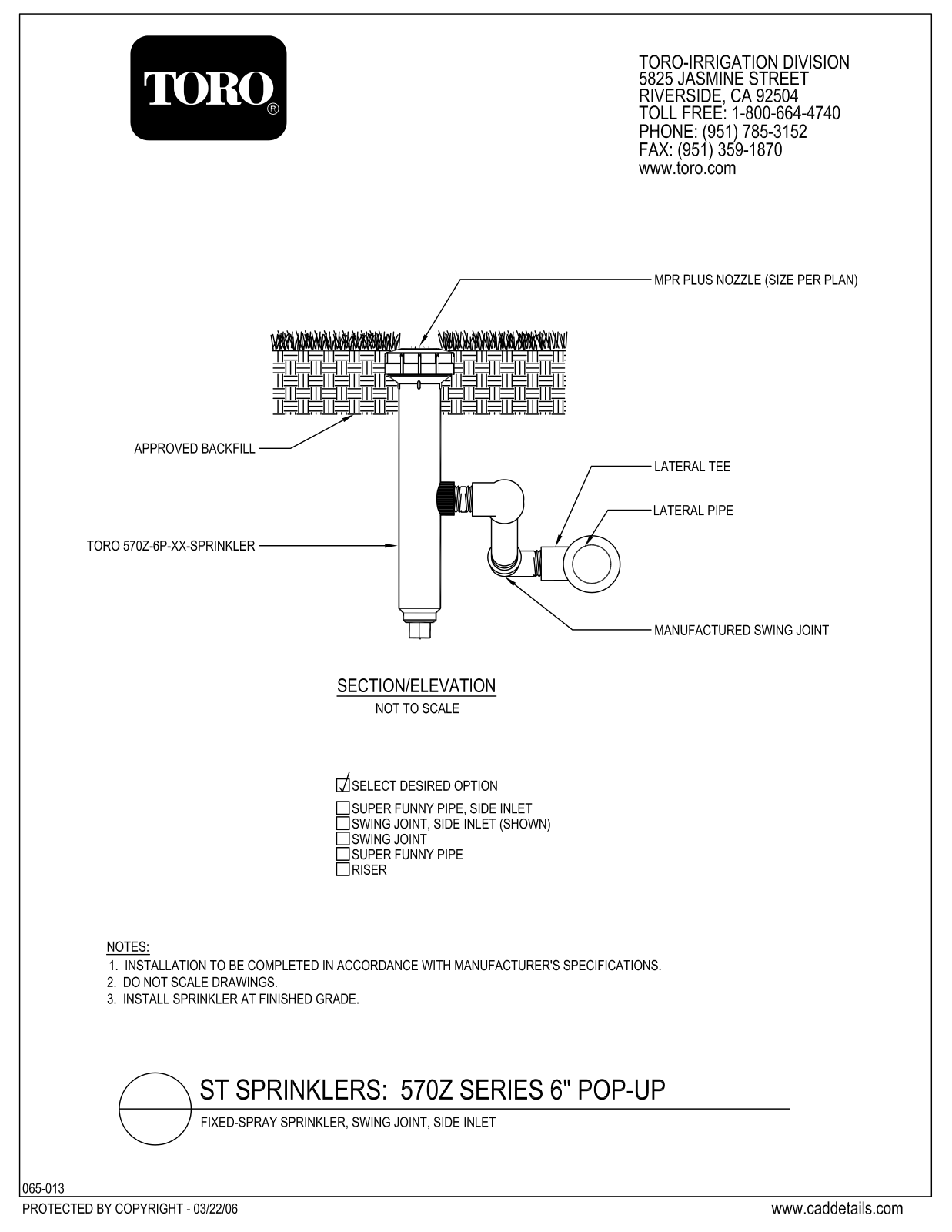 Toro 570ZXF Series 6 Swing Data Sheet