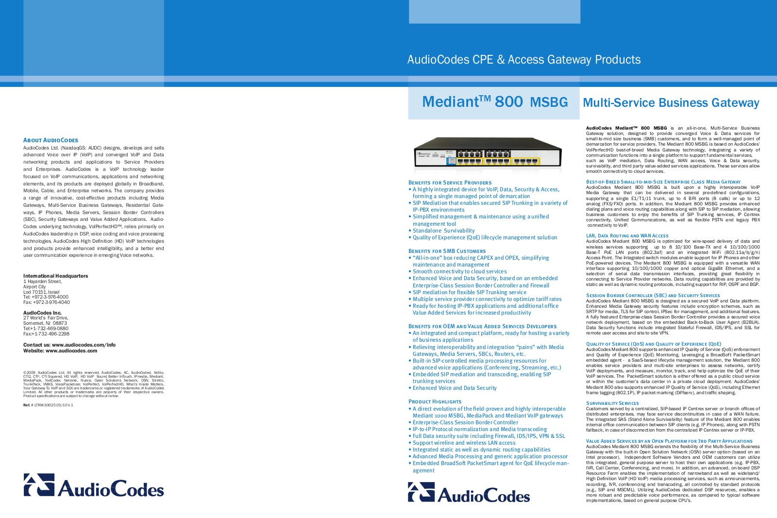 Audiocodes MEDIANT 800 MSBG Datasheet