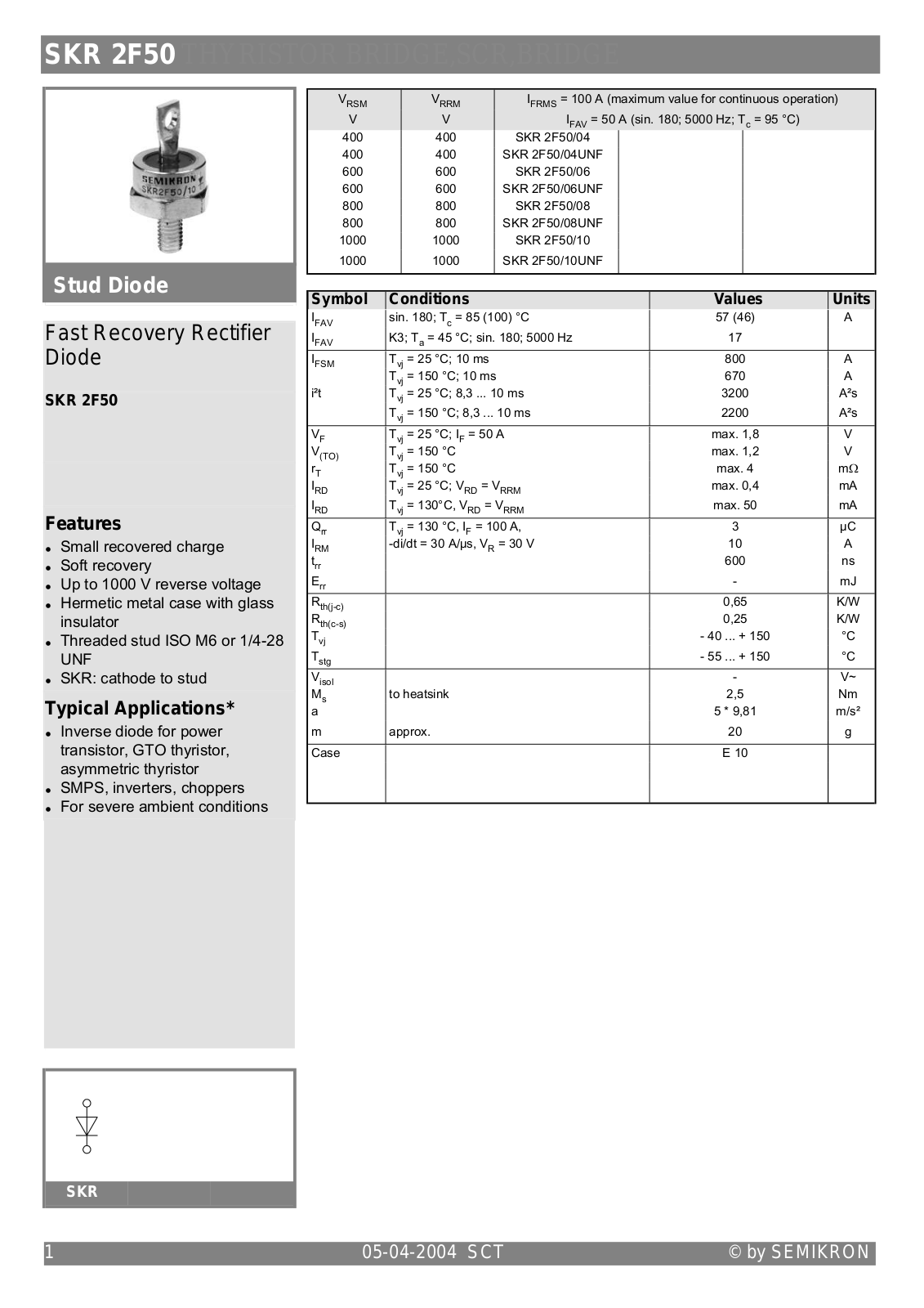 Semikron SKR2F50 Data Sheet