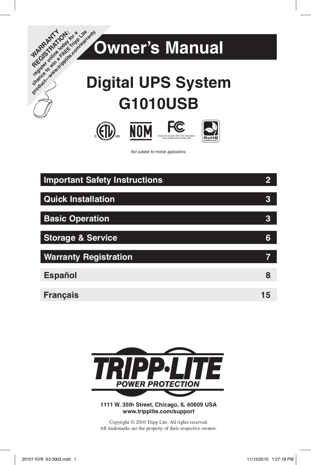 Tripp Lite G1010USB User Manual