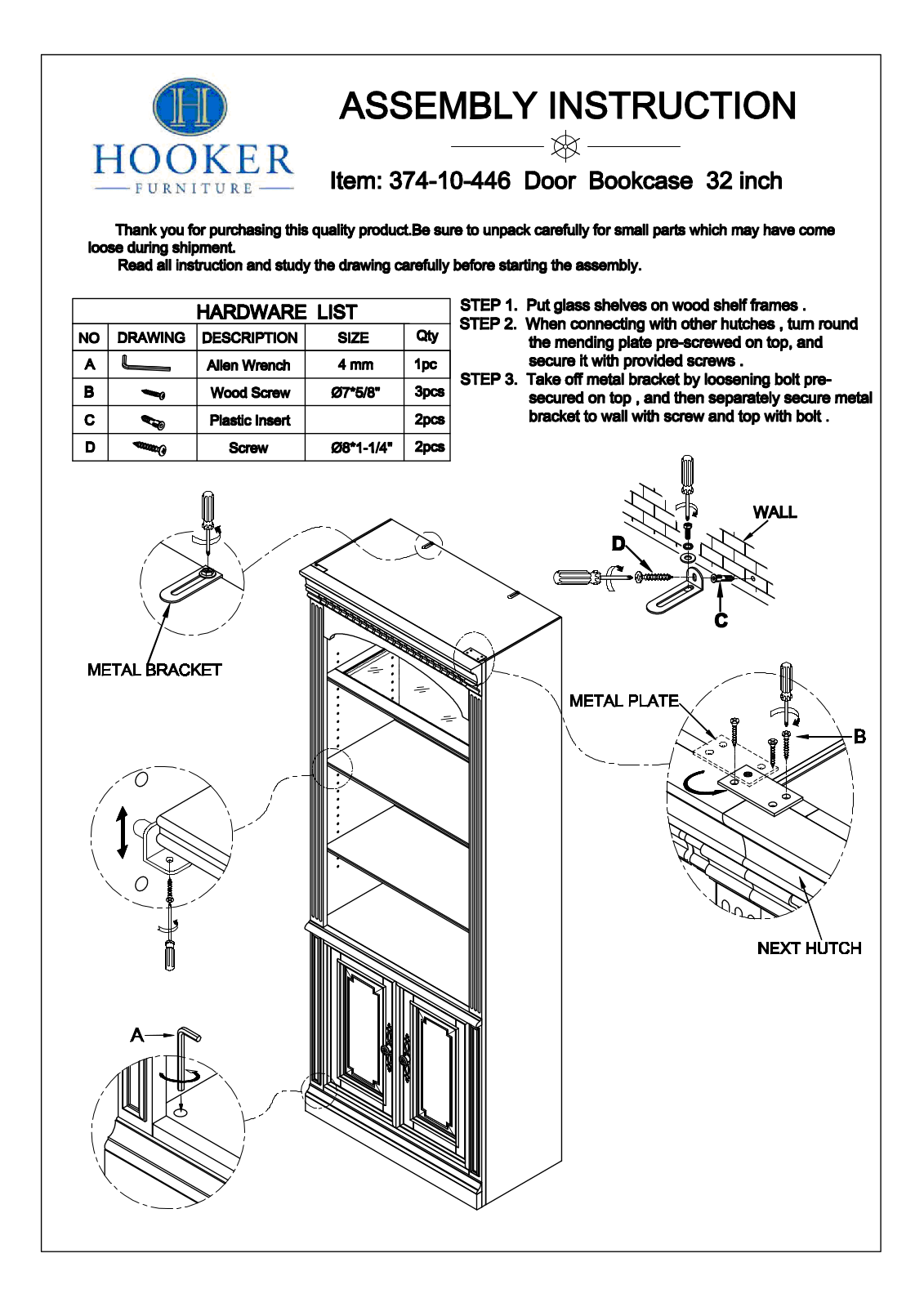 Hooker Furniture 37410446 Assembly Guide