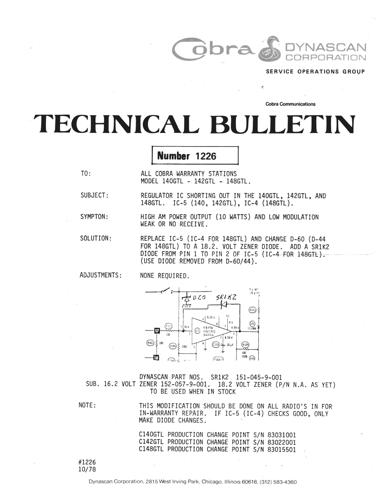 Cobra 142GTL Tech Note