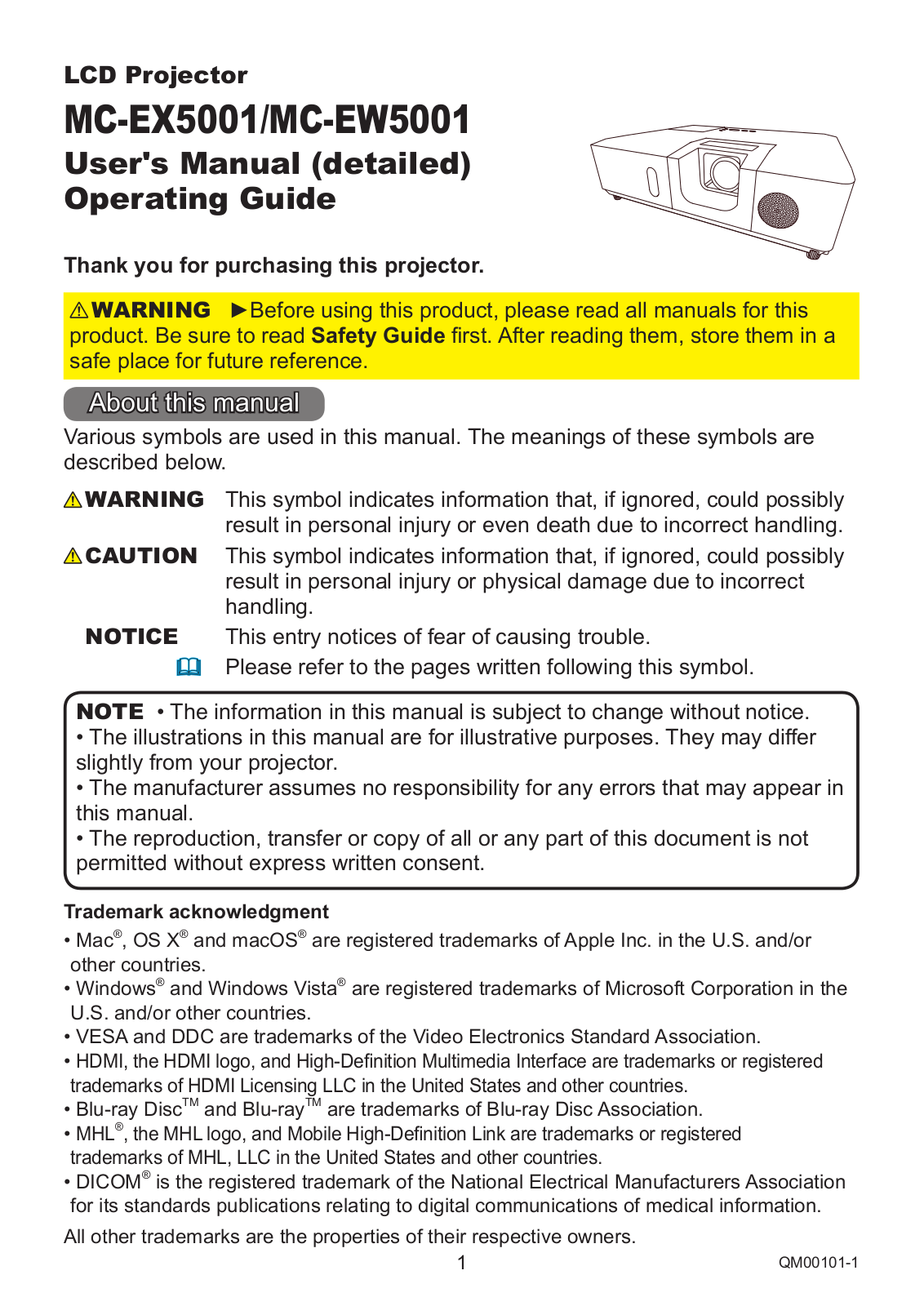 Hitachi MC-EX5001, MC-EW5001 Operating Instruction