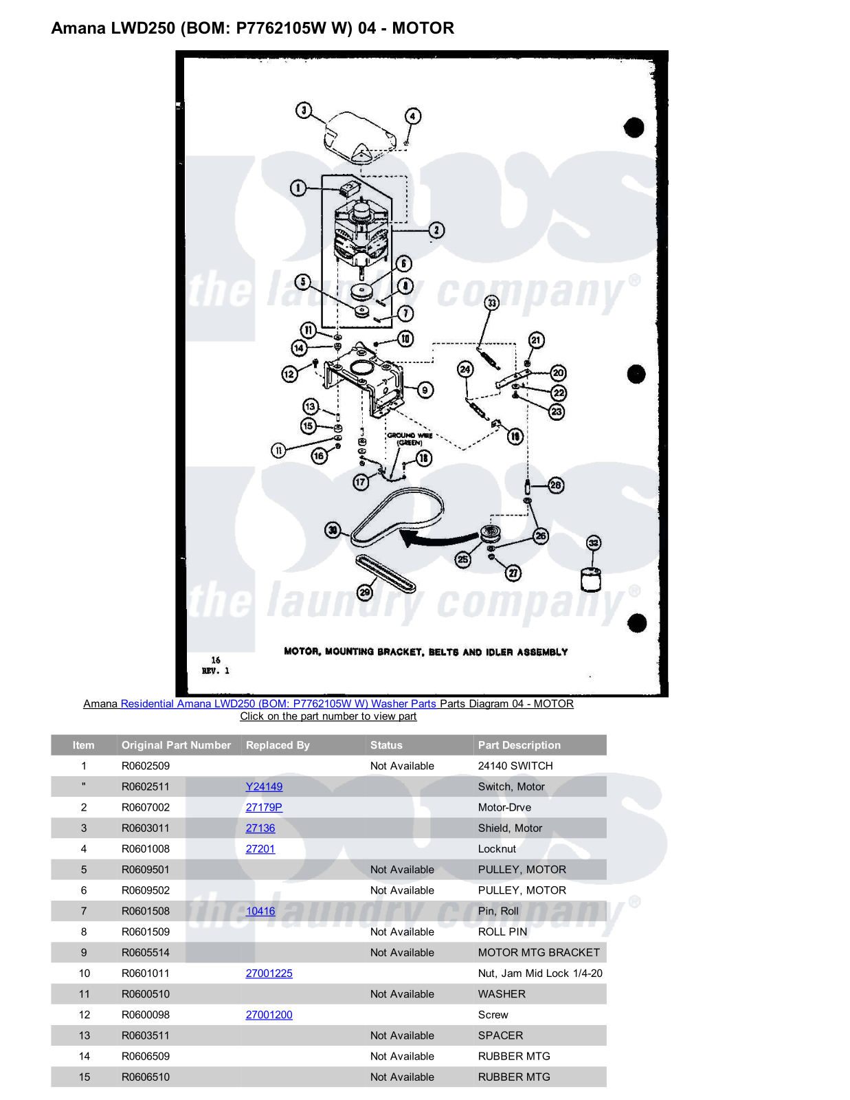 Amana LWD250 Parts Diagram