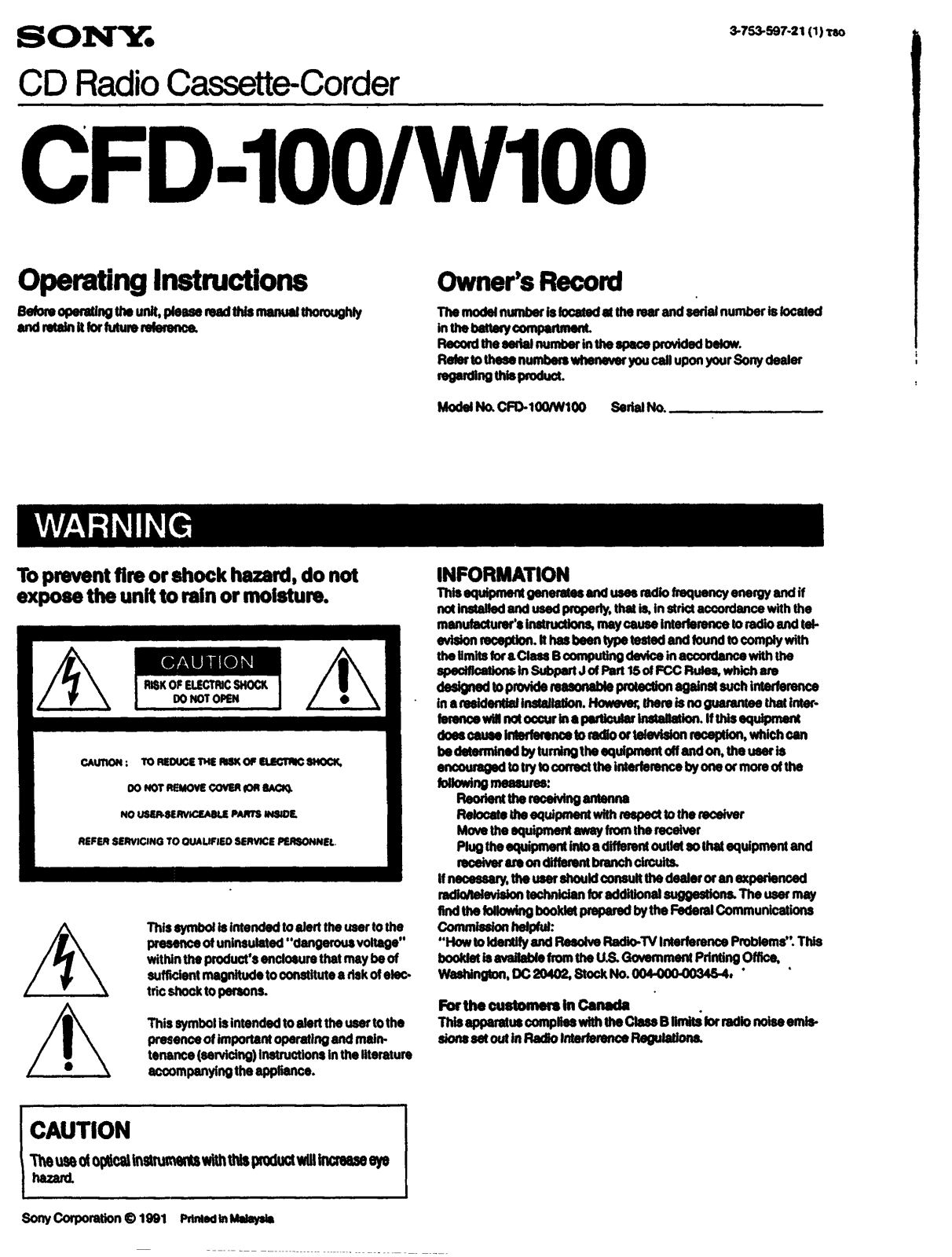 Sony CFD-100 User Manual