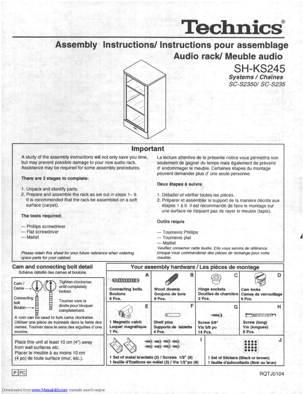 Technics SH-KS245 Assembly Instructions Manual