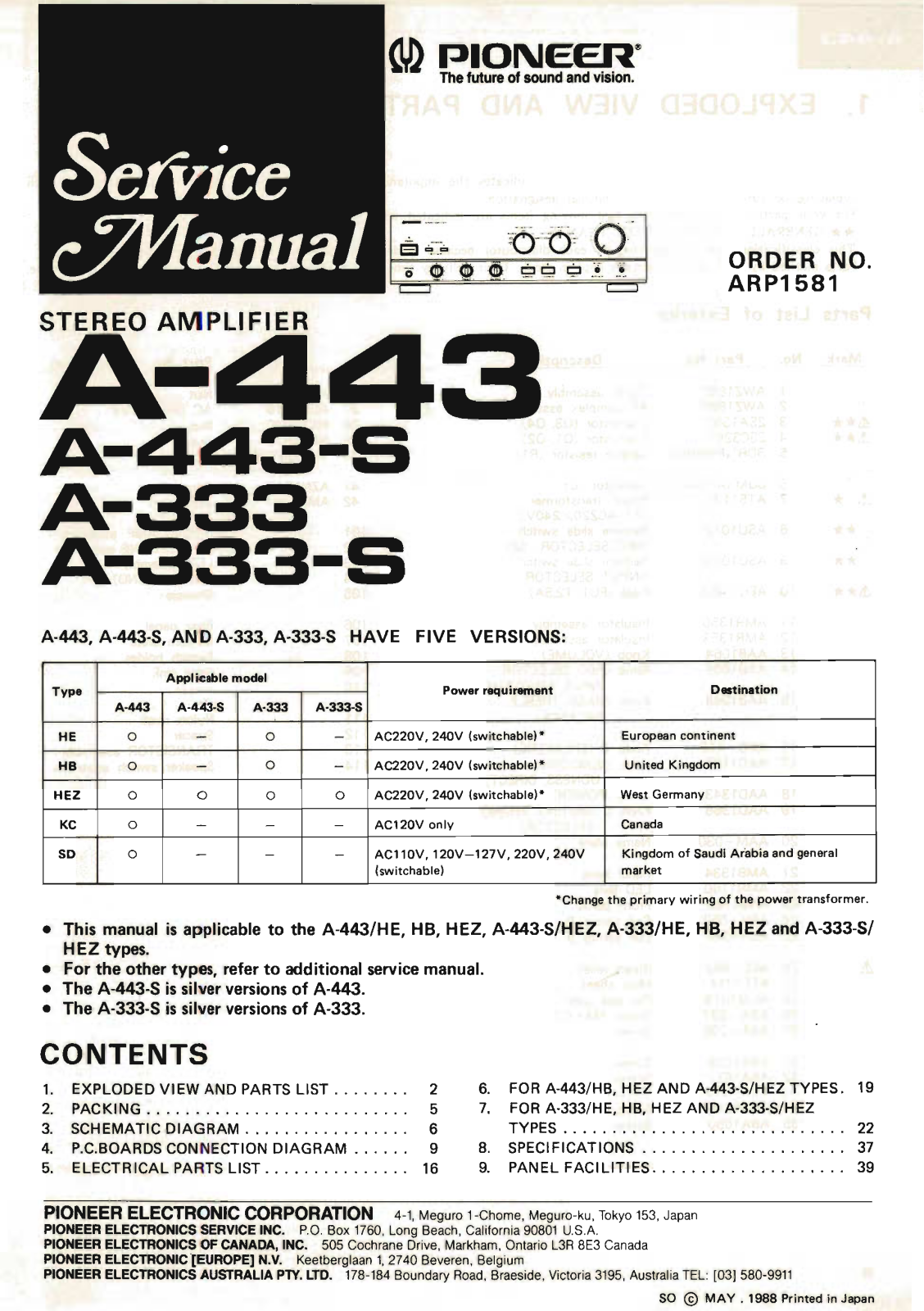 Pioneer A-443, A-333S, A-333, A-443S Service Manual