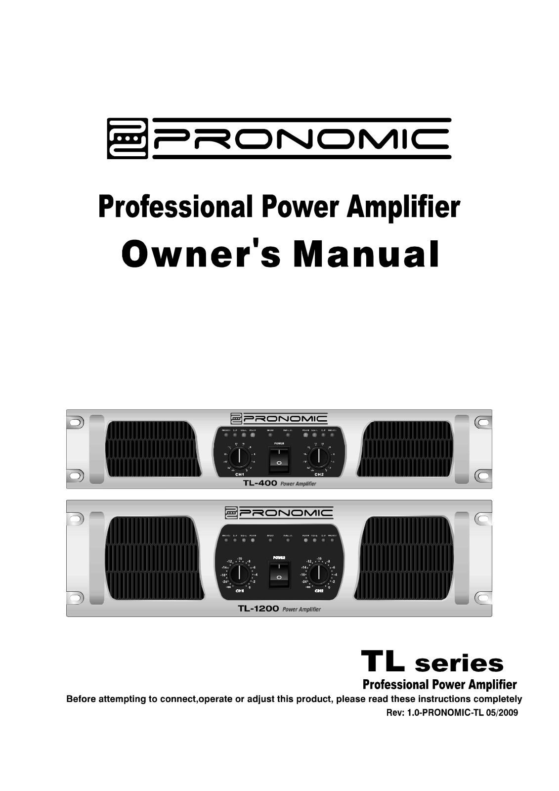 Pronomic TL 200, TL 400, TL 700, TL 1200 Users manual - ManualMachine.com